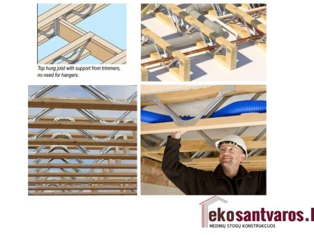 Posi Joist sijų pritaikymo pavyzdžiai karkasinėse perdangose ir stogo konstrukcijose